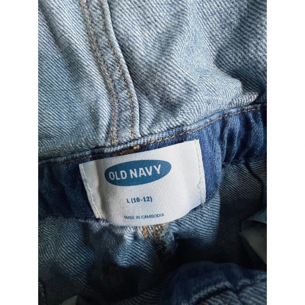 Old Navy Denim Overalls Kids L (10-12)‎ Blue Distressed Bib Straight Leg